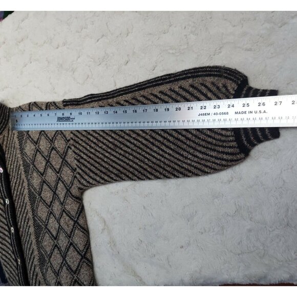 Womens Cardigan Sweater Shetland Wool Balloon Sleeve Medium Gray Mixed Print - Picture 7 of 9